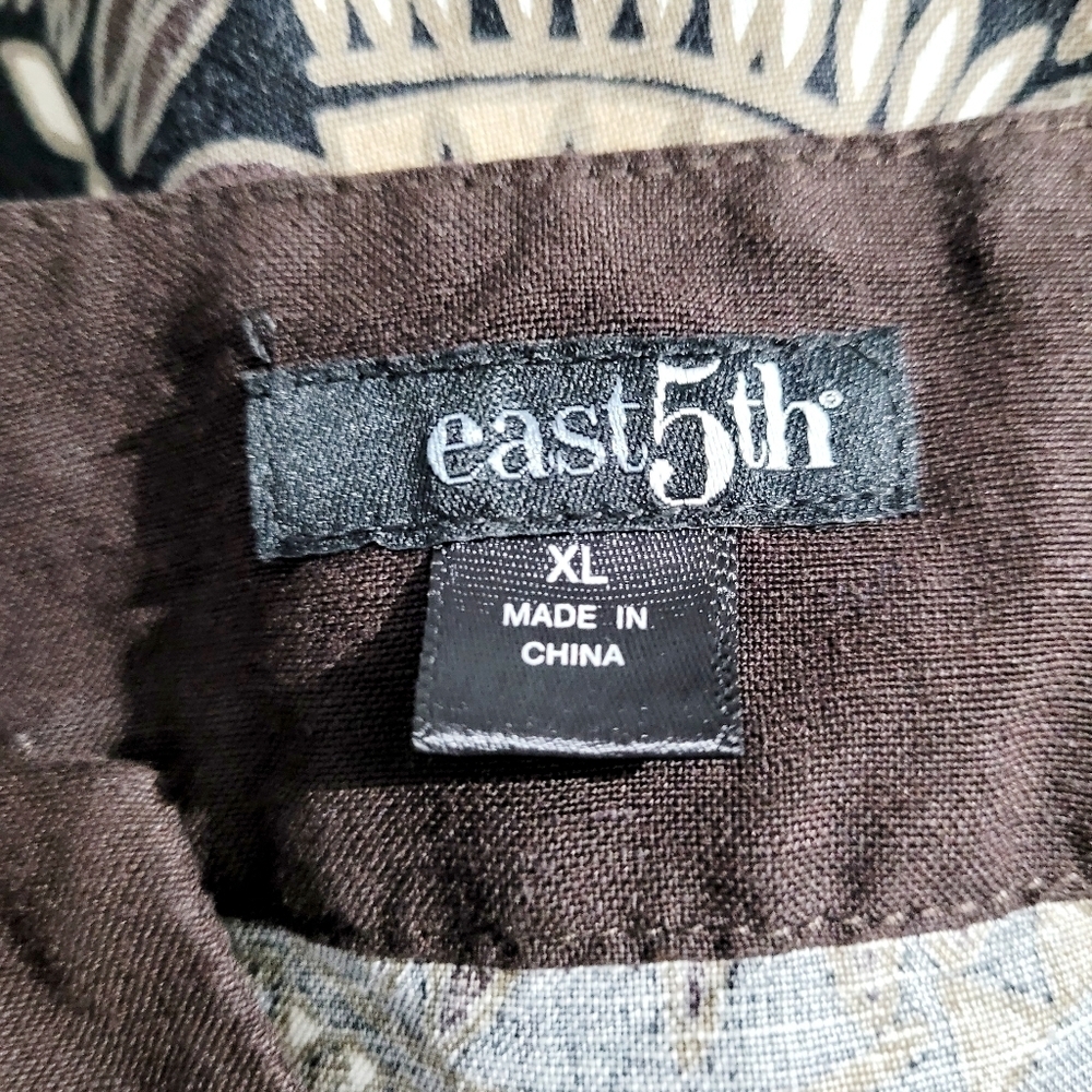 East 5th Women’s XL Tunic Top Brown Beige Black Geometric Print 3/4 Sleeve Linen - Picture 12 of 13